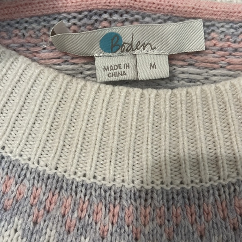 Boden Cream and Gray Patterned Crew Neck Sweater - Picture 3 of 8